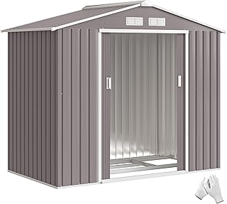 Outsunny Gerätehaus 2,42 m² mit Pultdach 213 x 130 x 185 cm Grau | Schiebetür , Wetterfest, Ge…