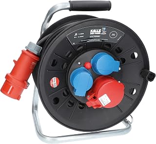 KALLE DAS KABEL Kabeltrommel CEE 400V Steckdose H07RN-F 5G 1,5mm² 25 Meter | +2 Schukosteckdosen…