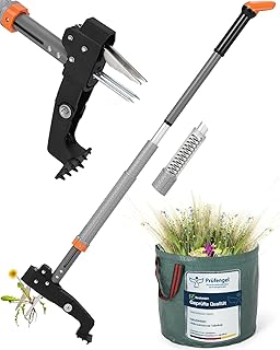 HAUSPROFI Unkrautstecher mit Stiel Teleskop (Länge 91 CM-117 cm) + 50L Gartensack, Unkrautausste…