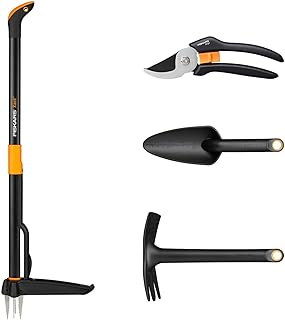 Fiskars Gartenwerkzeuge-Set, 4-teilig, Xact Unkrautstecher, Länge: 1 m, Solid Kombihacke, Länge…