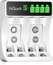 HiQuick Akku Ladegerät 4+2 Slot LCD für AA AAA 9V Akku | Type-C Schnellladung in 3 Std., 4+2 un…