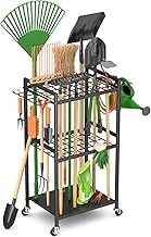 WELDUN Gartenwerkzeug Organizer, Mobile Garage Standregal auf Rollen | Gartenwerkzeug Rollwagen f…