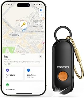 TECKNET 130 dB wiederaufladbarer Taschenalarm mit LED-Taschenlampe , Find My Tracker Schlüsselan…