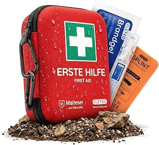 FLEXEO Erste Hilfe Set “Traveller” | 50-teilig | Inkl. Brandgel, Augenspülung, Fingerschiene…