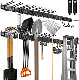 Sinoer Garage Tool Management Wall Rack, Gartengeräte 80 Zoll 15 Haken | Metall-Gartengerätehal…