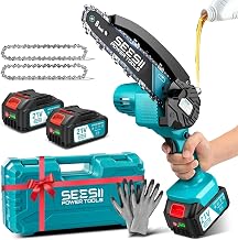 SEESII Mini Kettensäge mit Akku 8000mAh 6 Zoll, Akku Kettensäge mit Automatischer Öler und Ers…