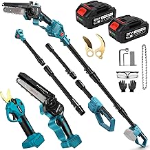 4 in 1 Akku Hochentaster 6 Zoll Mini Kettensäge & Astschere Teleskop Set | akku 4000mAh und lade…